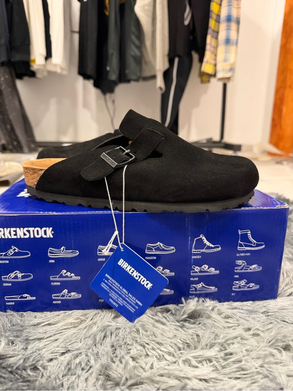 Birkenstock Black Suede Clog with Single Buckle